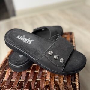 Alegria Black‎ Slides with Silver Accents
